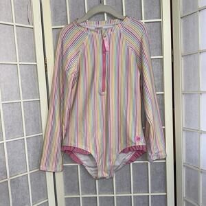 Ruffle Butts Pink Striped Preppy Designer 1 Piece Bathing Suit SwimSuit Size 8